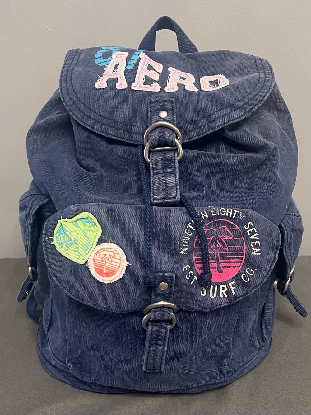 VTG Y2K Aeropostale Navy Blue Canvas Drawstring Rucksack Small Backpack
